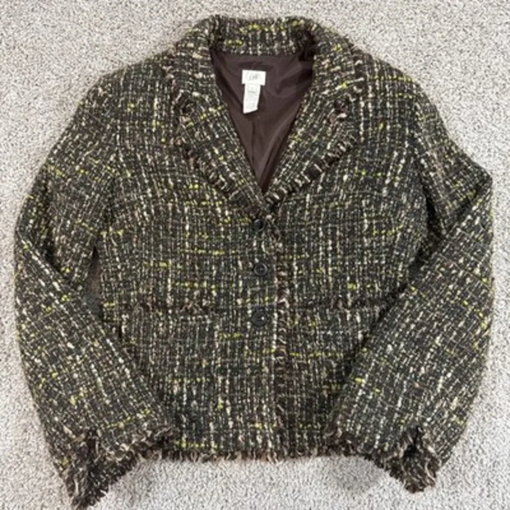 J‎ Jill Tweed Boucle Jacket Womens 6 Wool Blend Frayed Textured Blazer EUC